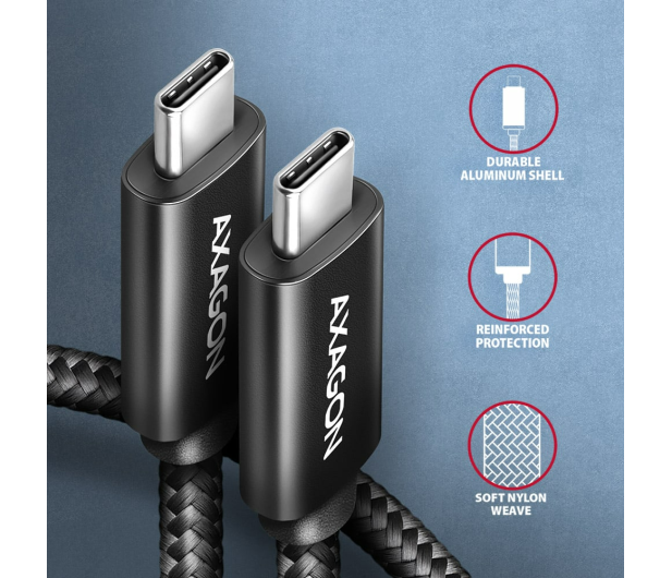 AXAGON BUCM2-CM25AB Kabel USB-C - USB-C, 2.5m 5A charging, ALU, 240W PD, oplot, USB2.0, czarny - 1485419 - zdjęcie 4